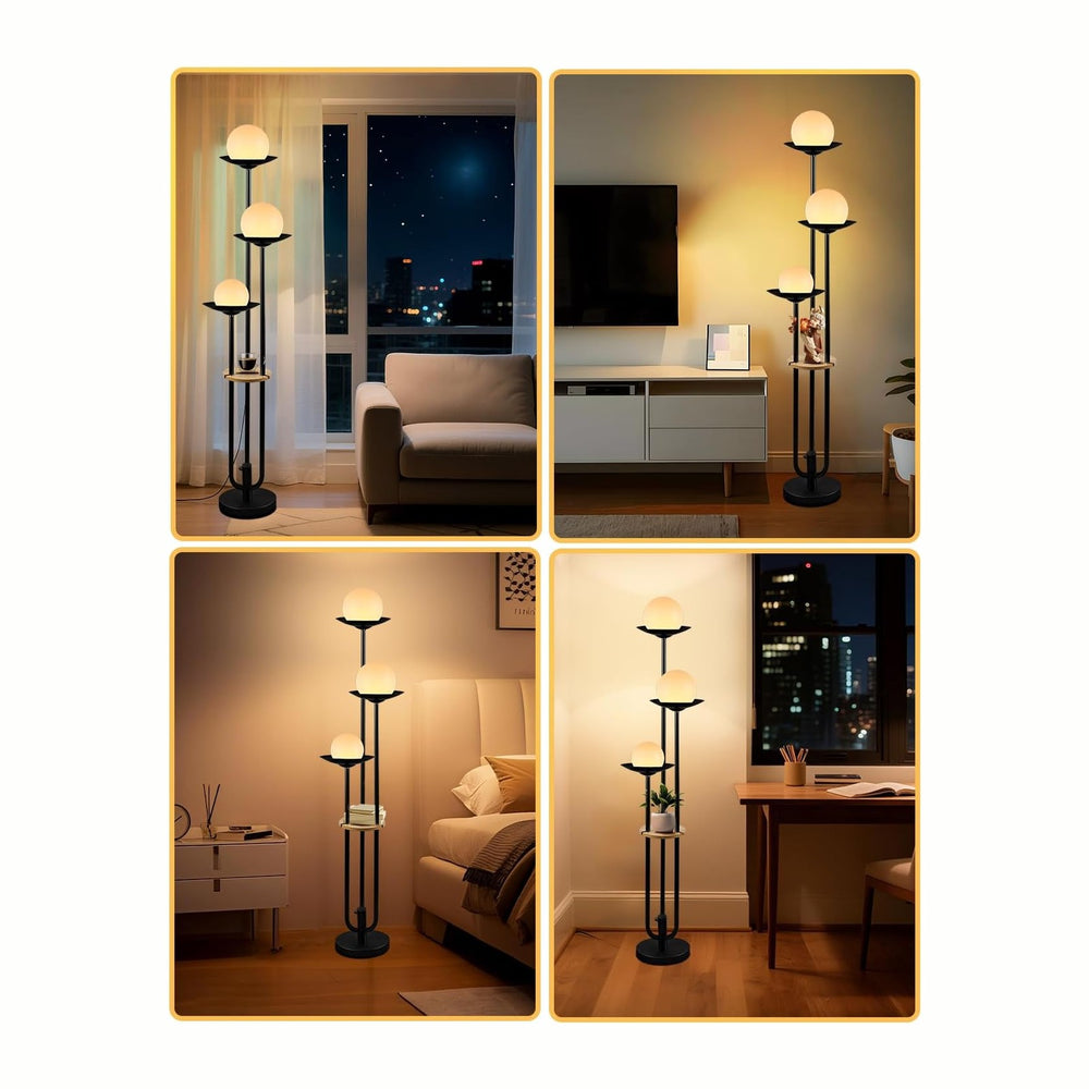 63IN Globe Floor Lamp with Table, 3-Lights Modern Dimmable Floor Lamps with 3...