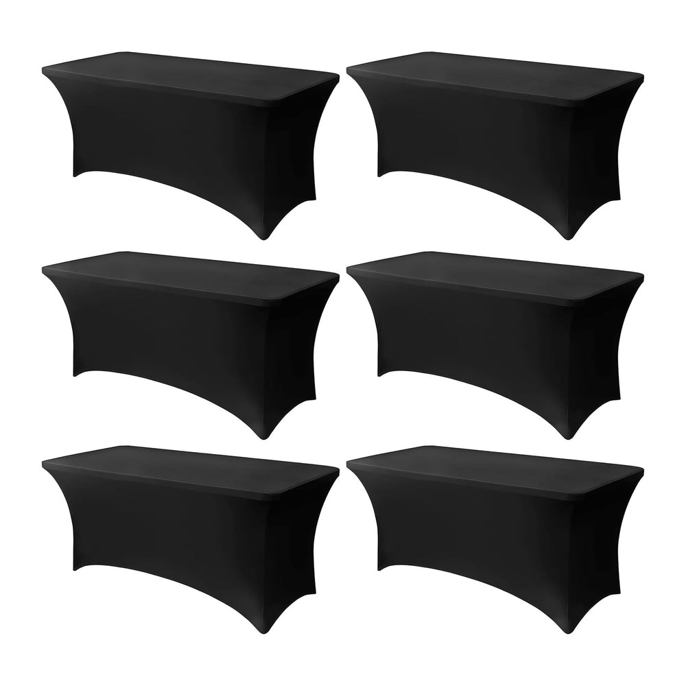 6FT Black Table Cloth - 6 Pack Fitted Stretch Rectangle Spandex Tablecloth, W...