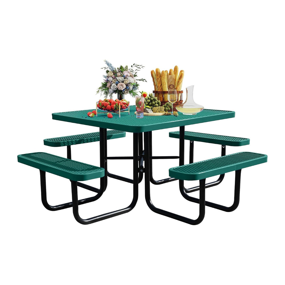 8-Person Picnic Tables for Outdoors, Industrial 46" Expanded Metal Squar...