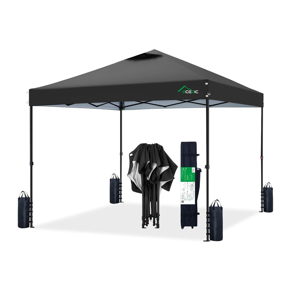 Acepic 10x10 Pop Up Canopy Tent, Easy Setup Portable Shelter, Black, 10*10