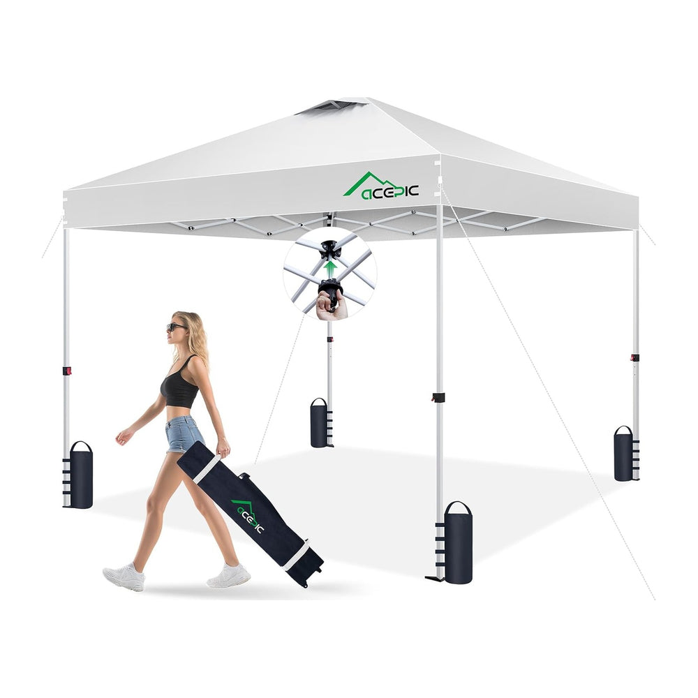 Acepic 10x10 Pop Up Canopy Tent, Easy Setup Portable Shelter, White, 10*10