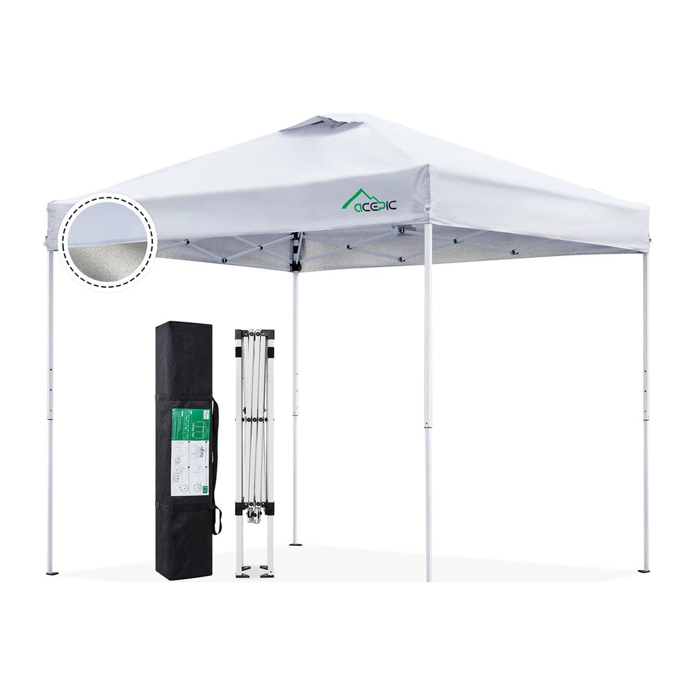 Acepic 8x8 Pop Up Canopy Tent, Vented Top Portable Shelter, White, 8 * 8