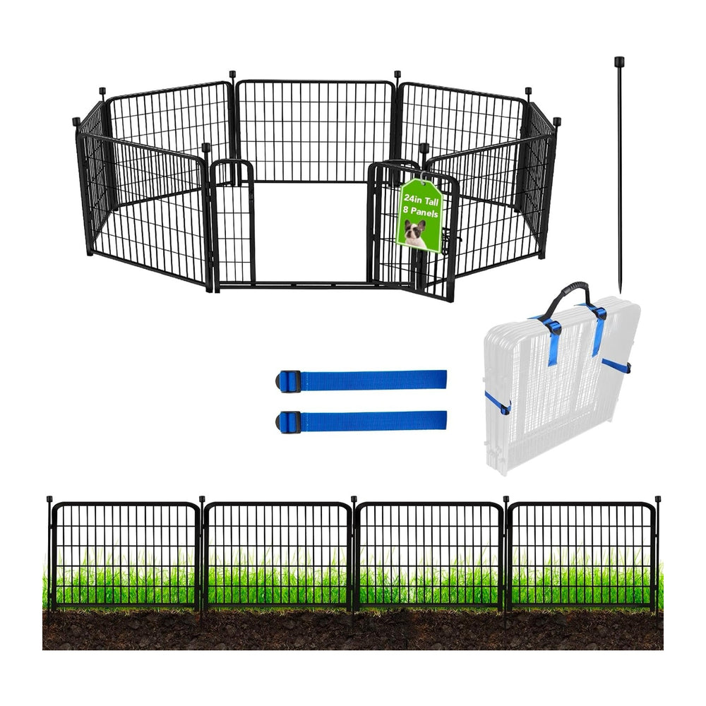 ADAVIN 24 in(H) Garden Fence with Gate, 8 Panels Total 19.7 Ft(L), Heavy Duty...
