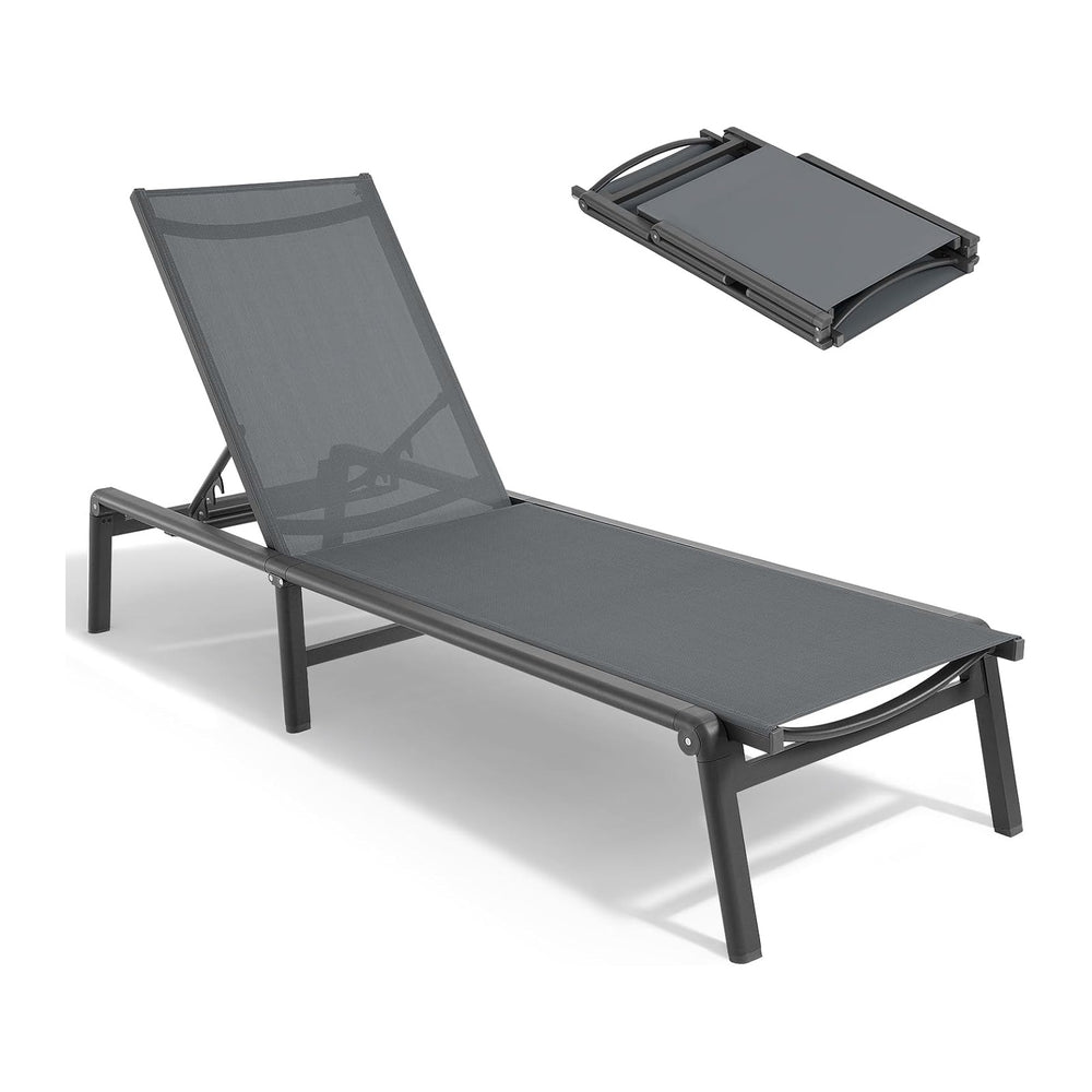 Aluminum Chaise Lounge Chair Outdoor for Outside Poolside, 1PC, Grey