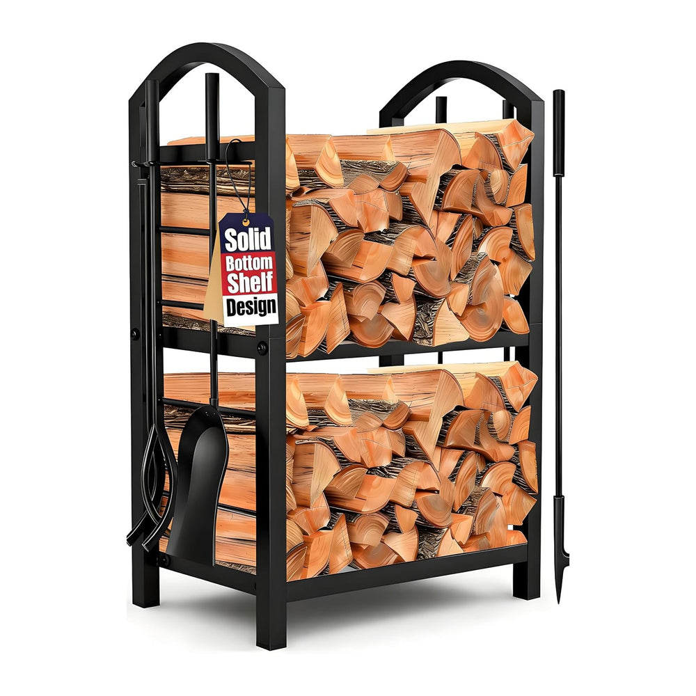 AMAGABELI GARDEN & HOME Firewood Rack Indoor with Tools 5-Piece Fireplace...