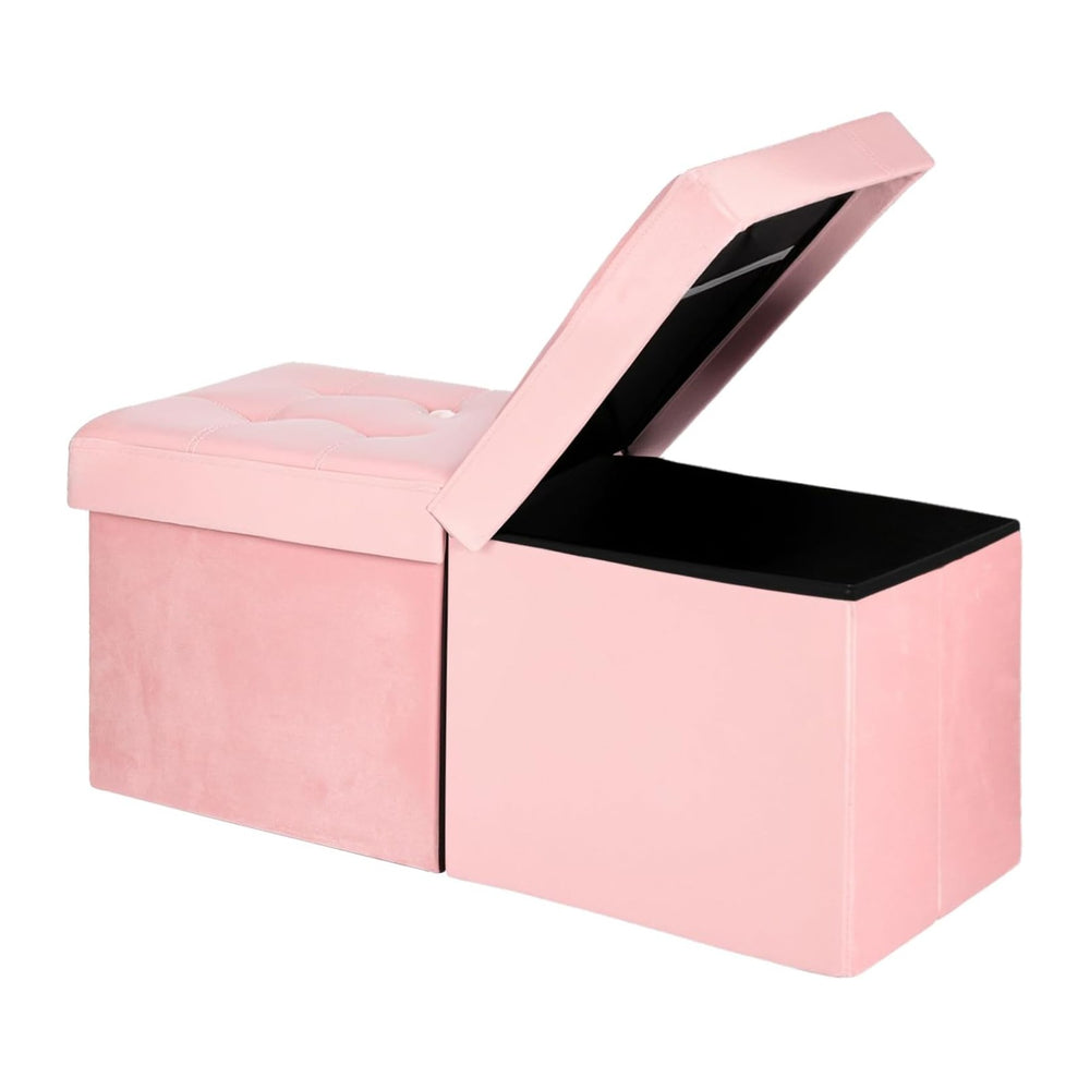 AmasSmile Footrest Ottoman Storage Bench,34" Velvet Folding Chest,Pink