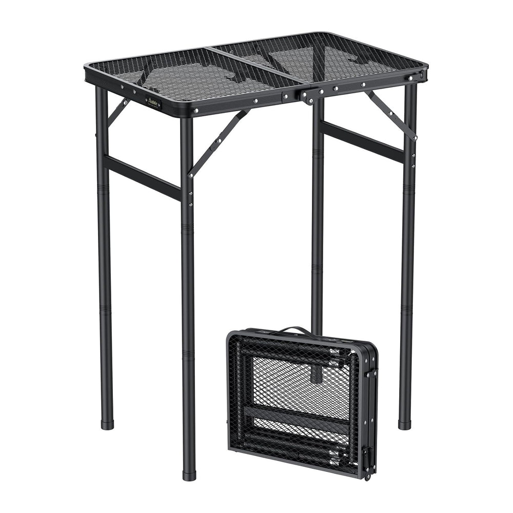 Anbte 2ft Folding Camping Grill Table Max 29.5", 3 Adjustable Height, Black
