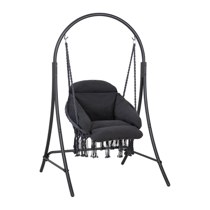 ANOW Hanging Swing Chair with Stand Included, Heavy Duty Hammock Chair with Stand and Removable Padded Cushion, Max 400 Lbs, Dark Grey