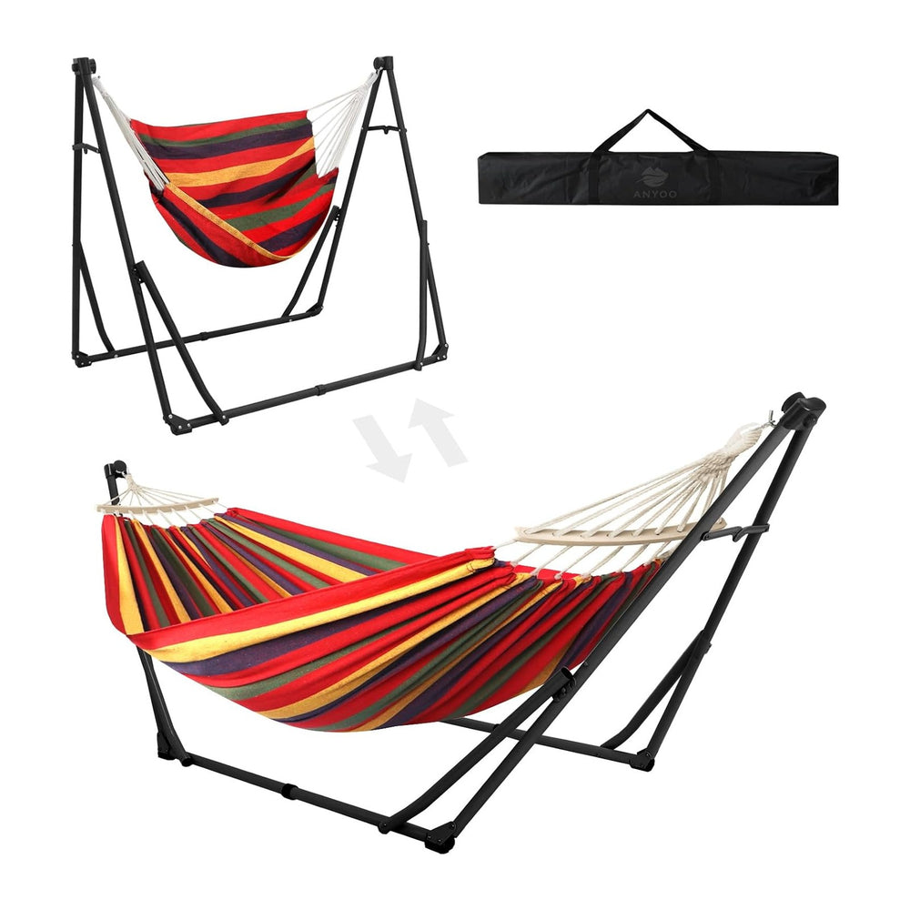 ANYOO 2-in-1 Hammock & Chair Stand with Collapsible Steel Frame & Car...