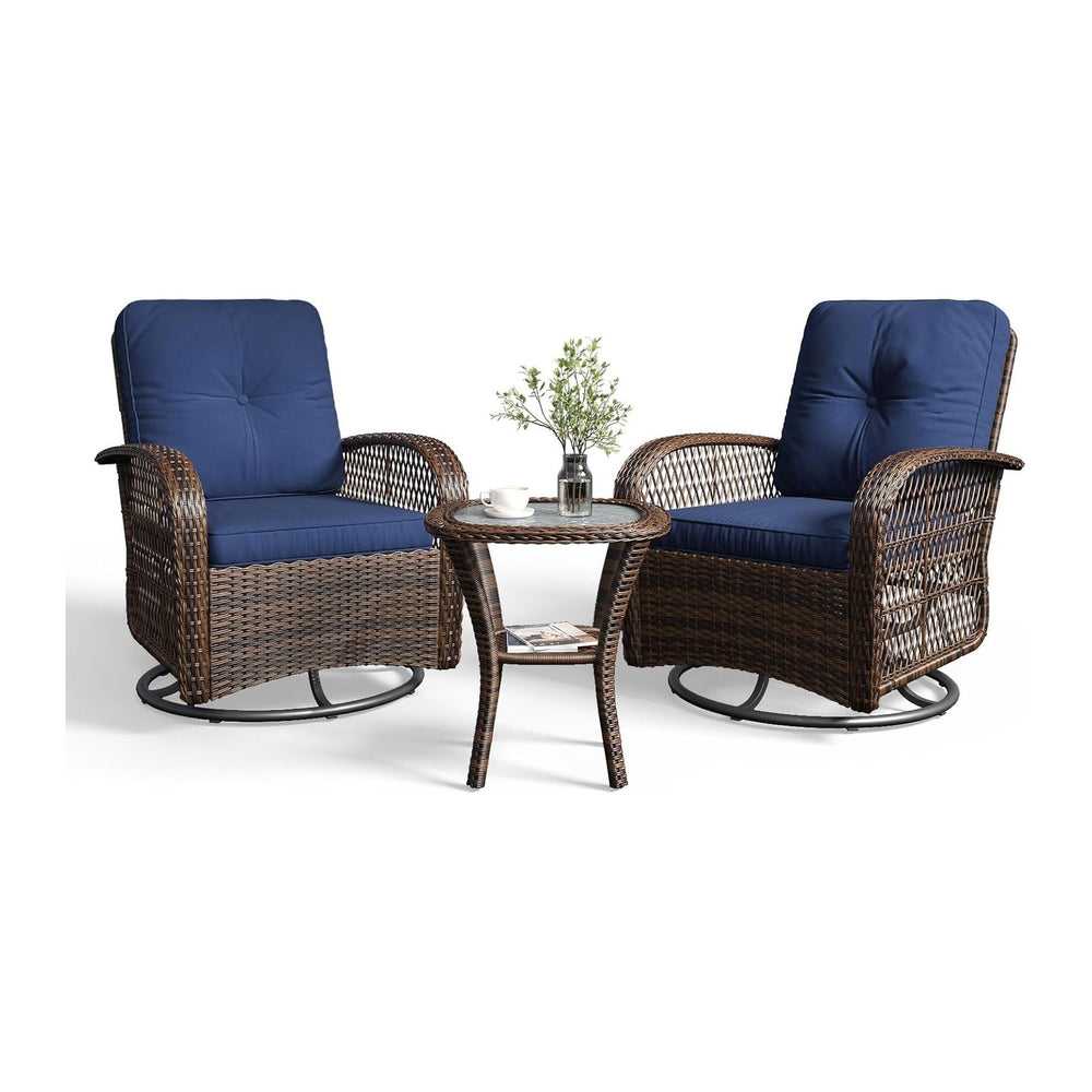 Aoxun 3 Pieces Patio Furniture Set, Patio Swivel Rocker Chairs Set of 2, Wick...
