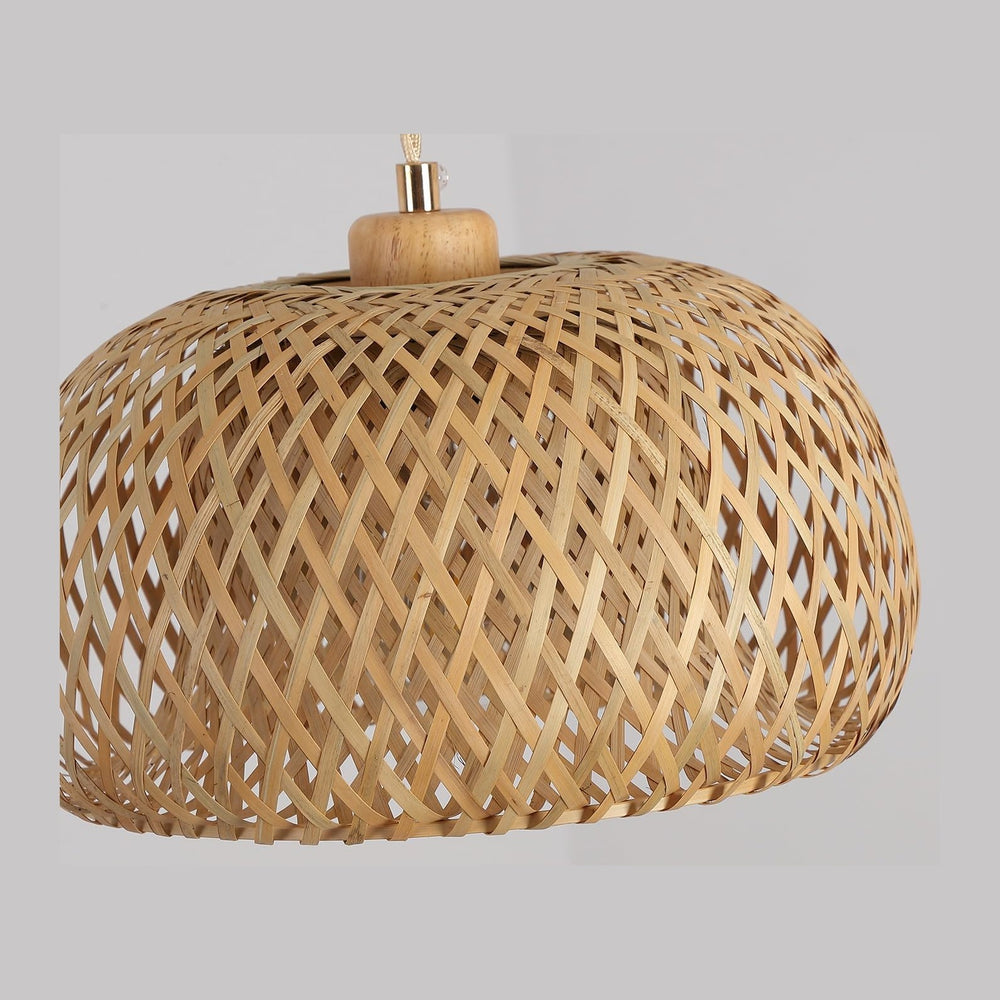 Bamboo Pendant Light Fixture One-Light Adjustable Boho Basket Handmade Woven ...