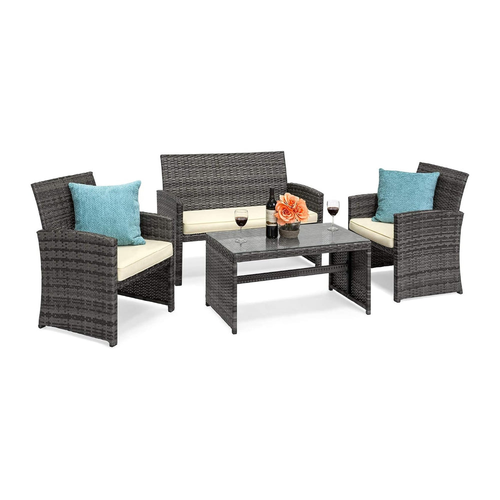 Best Choice Products 4-Piece Outdoor Wicker Patio Conversation Furniture Set ...