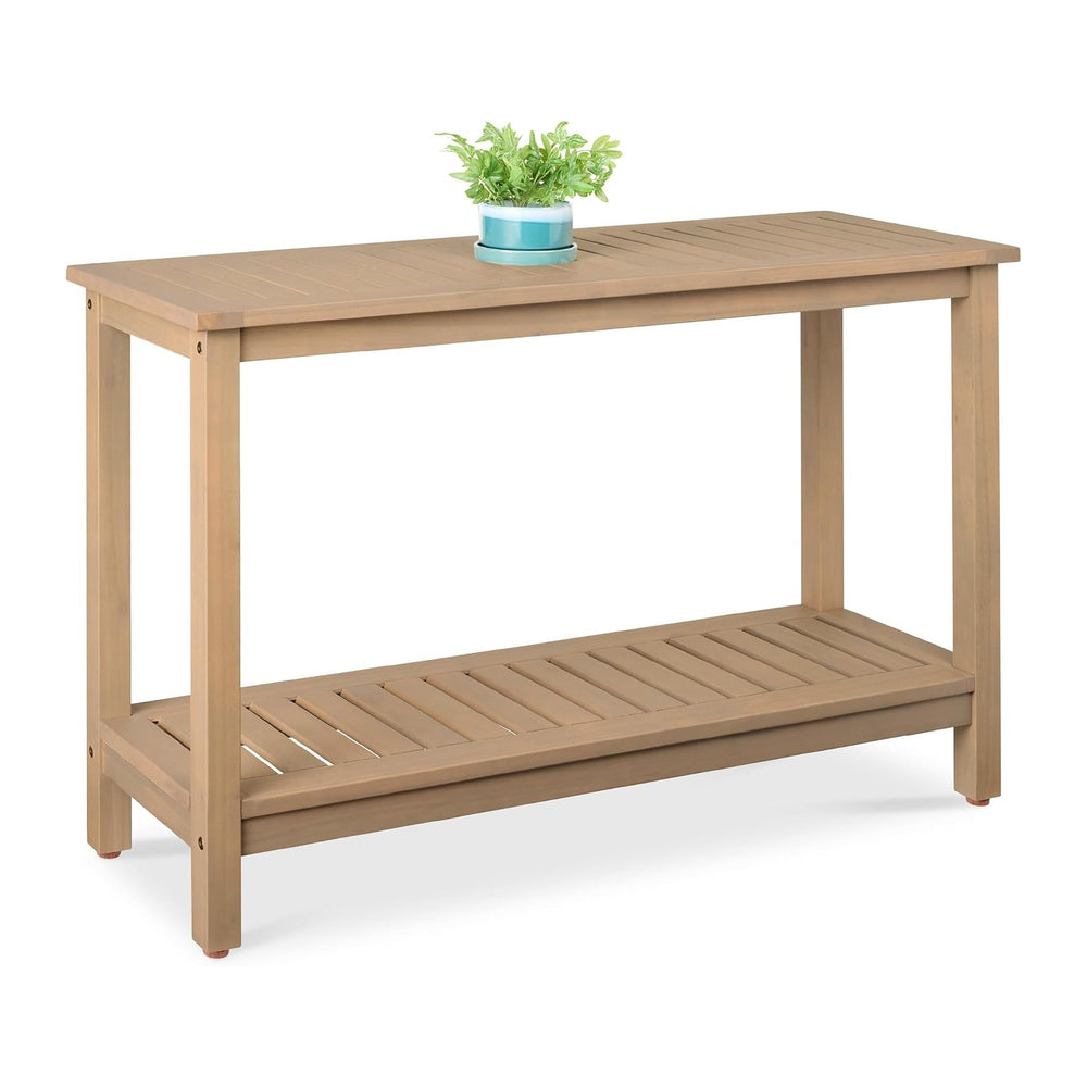 Best Choice Products 48in 2-Shelf Eucalyptus Wooden Console Table Indoor Outd...
