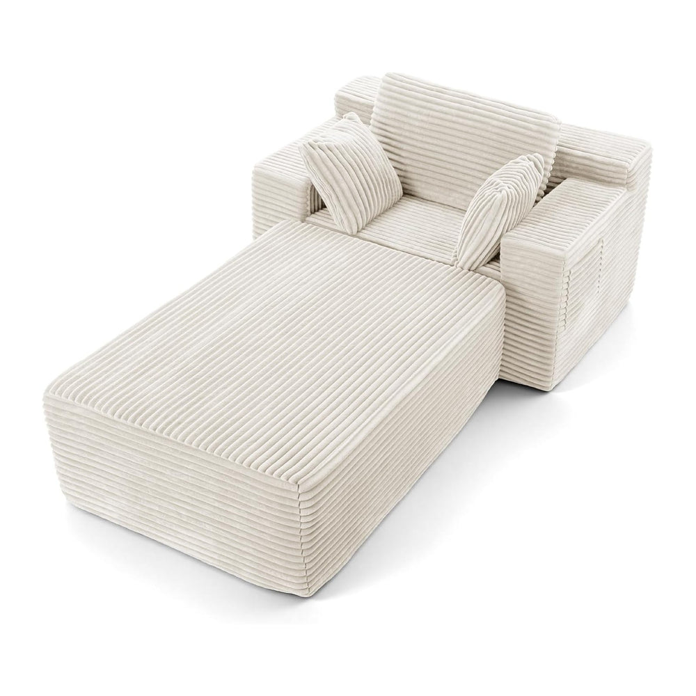 Boneless Chair, 82" Oversized Chaise Lounge with Ottoman, White