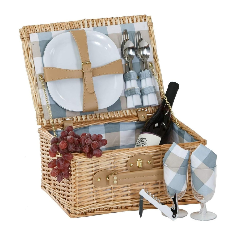 Boothbay Two Person Picnic Basket Willow Picnic Basket with Two Plates/Flatwa...