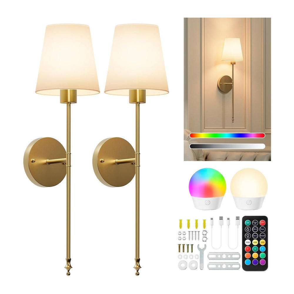 Brightown Battery Operated Wall Sconces Set of Two,Gold Sconces Wall Decor
