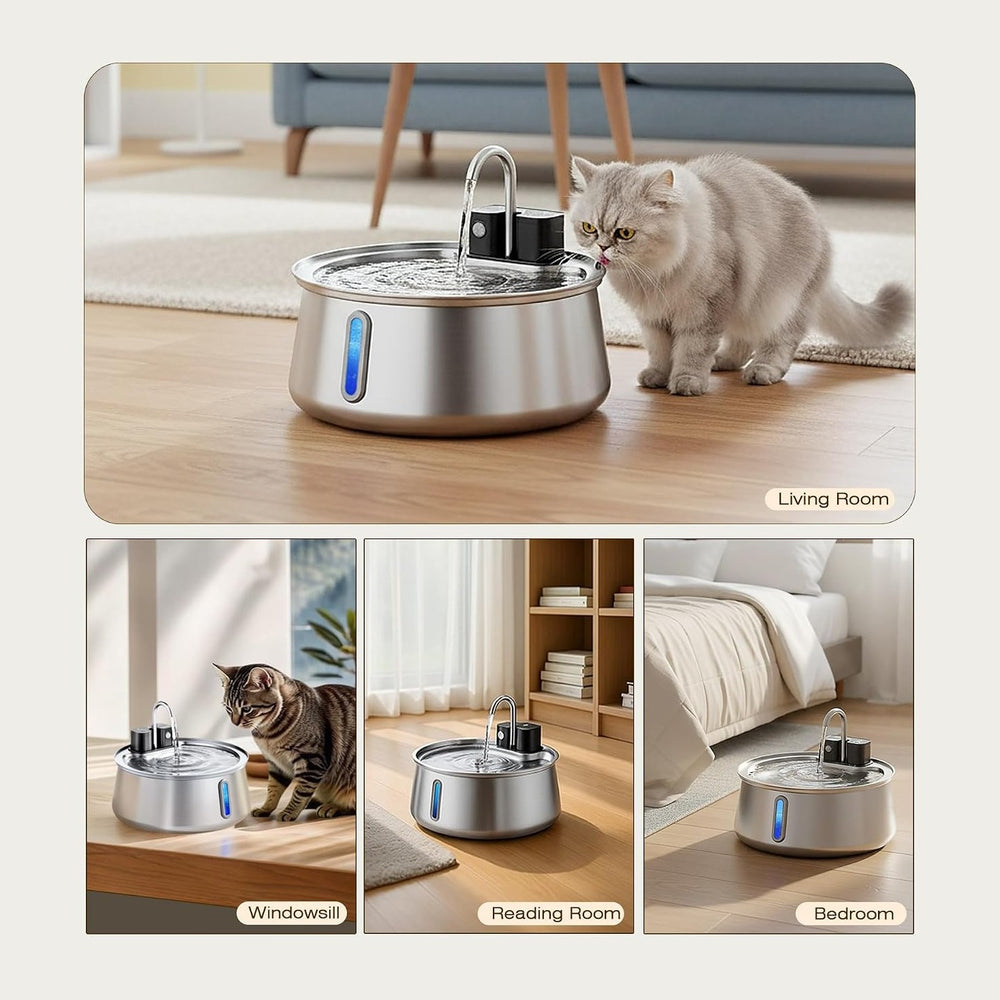 CEESC Cordless Cat Water Fountain, Stainless Steel, 4L/135oz for Cats/Dogs