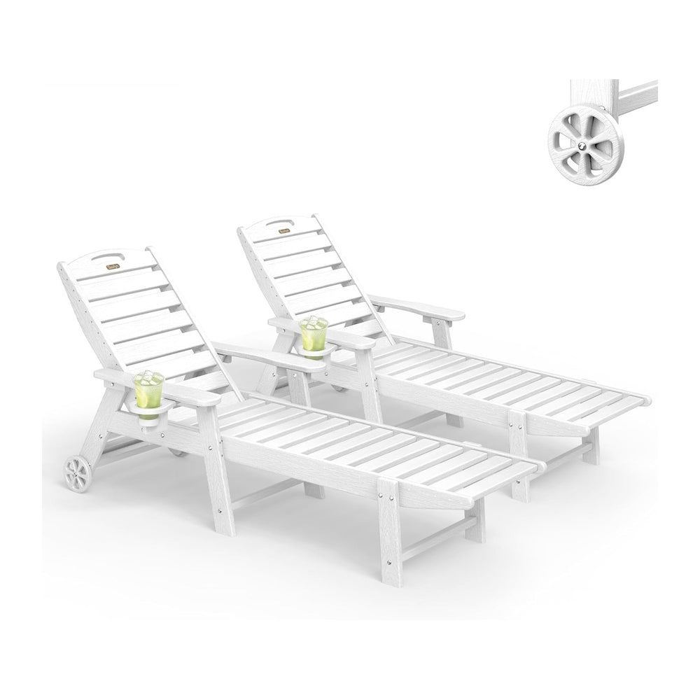Chaise Lounge Outdoor Set of 2, Lounge Chair Outdoor with Wood Texture, Adjus...