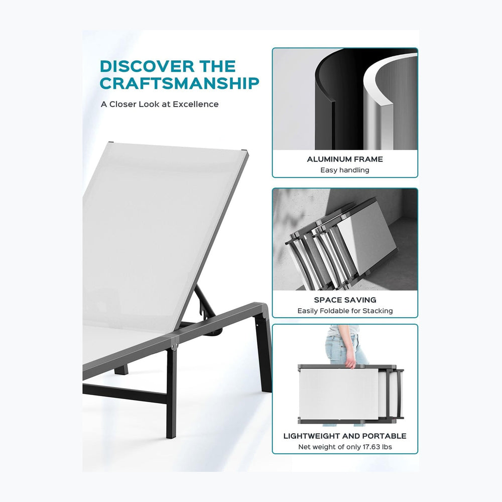 Ciokea Aluminum Chaise Lounge Ourdoor - Foldable & Assemble Free Outdoor ...