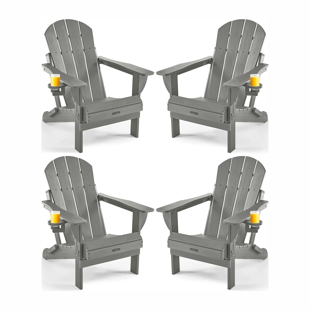 Ciokea Folding Adirondack Chair Wood Texture 4 Pack, Patio Adirondack Chair W...
