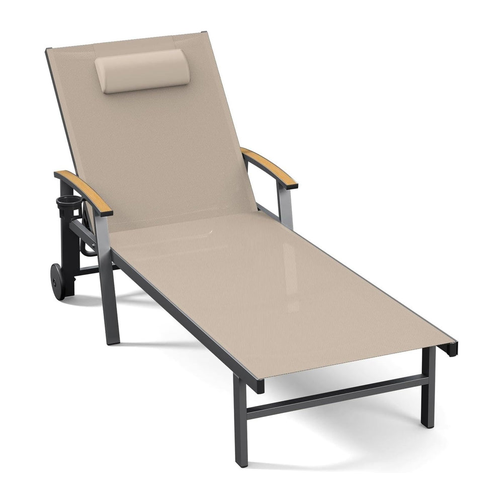 Ciokea Outdoor Lounge Chair with Pillow, 5-Position Aluminum Chaise Lounge wi...