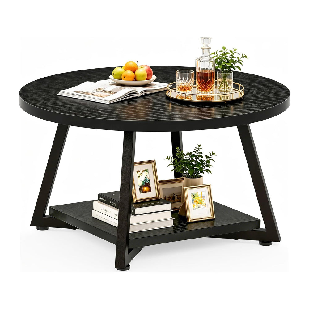 Coffee Tables for Living Room, 27.6" Round Coffee Table, Black Coffee Table