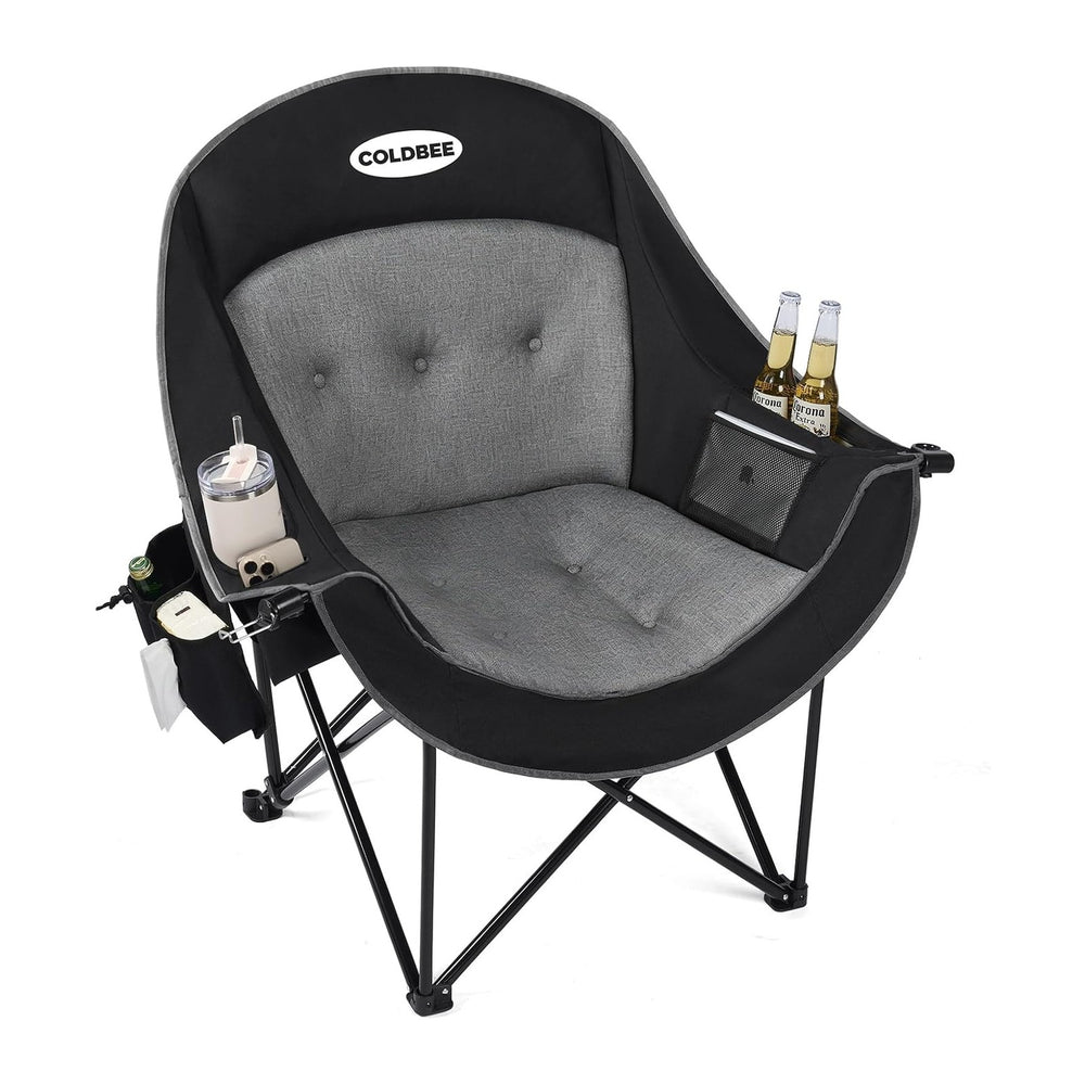 Coldbee Oversized Camping Chairs, Heavy Duty Padded, Thick Headrest, Black