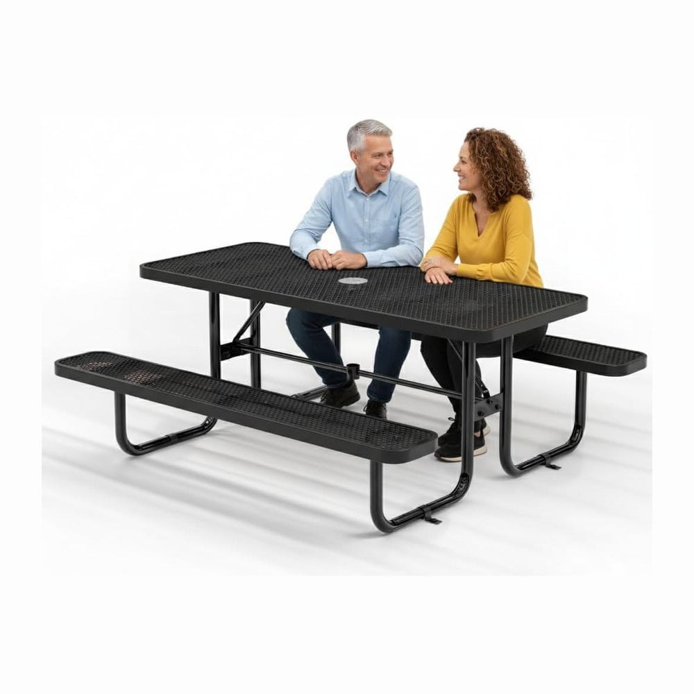 Commercial Metal Picnic Table, Black, 6' Rectangular
