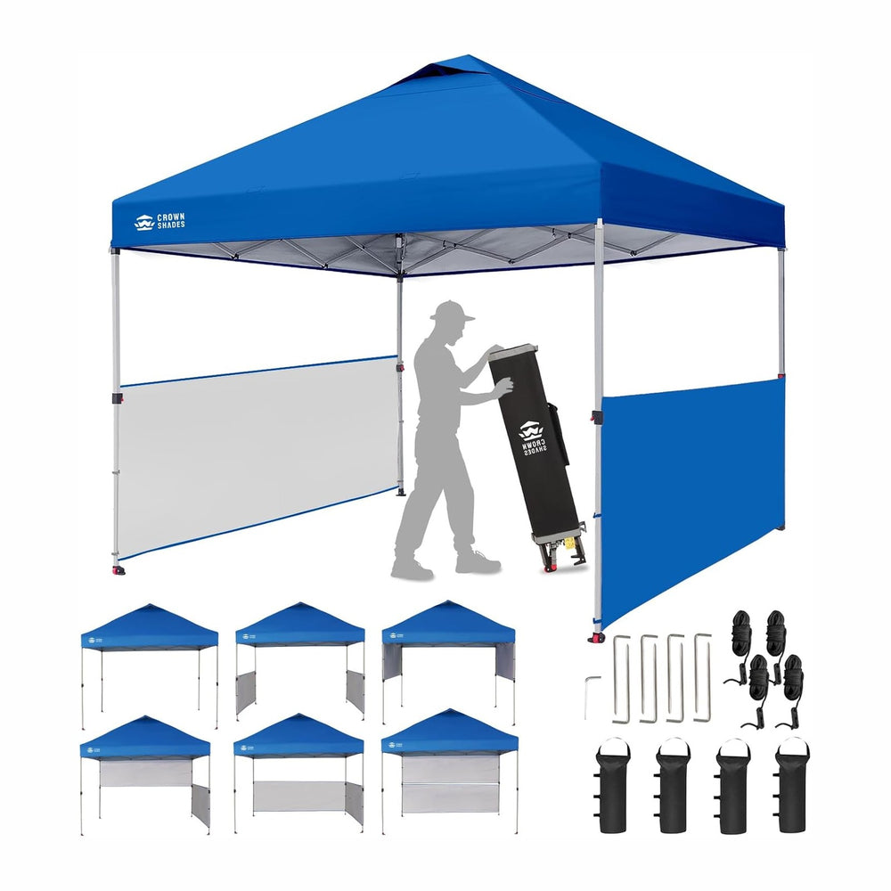 CROWN SHADES 10x10 Pop up Canopy Tent with 2 Half Sidewalls, Blue