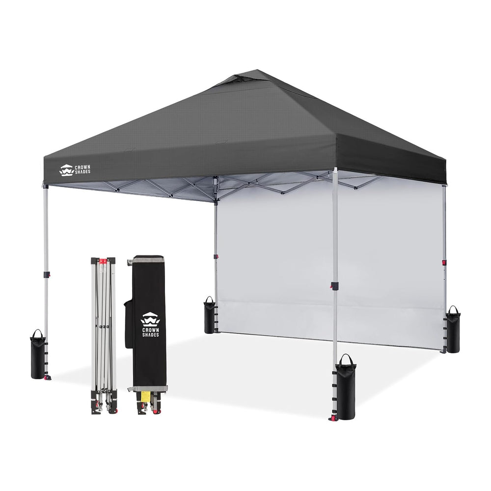CROWN SHADES 10x10 Pop Up Canopy with 1 Side Wall, Beach Tent, Grid Grey