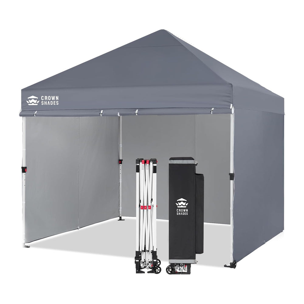 CROWN SHADES 8x8 Commercial Pop Up Canopy Tent with Sidewalls, Gray