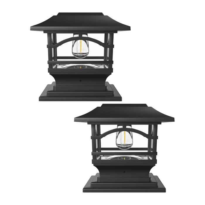 Davinci Edison Solar Outdoor Post Cap Lights, 4x4 5x5 6x6, Metal&Glass, 2PK