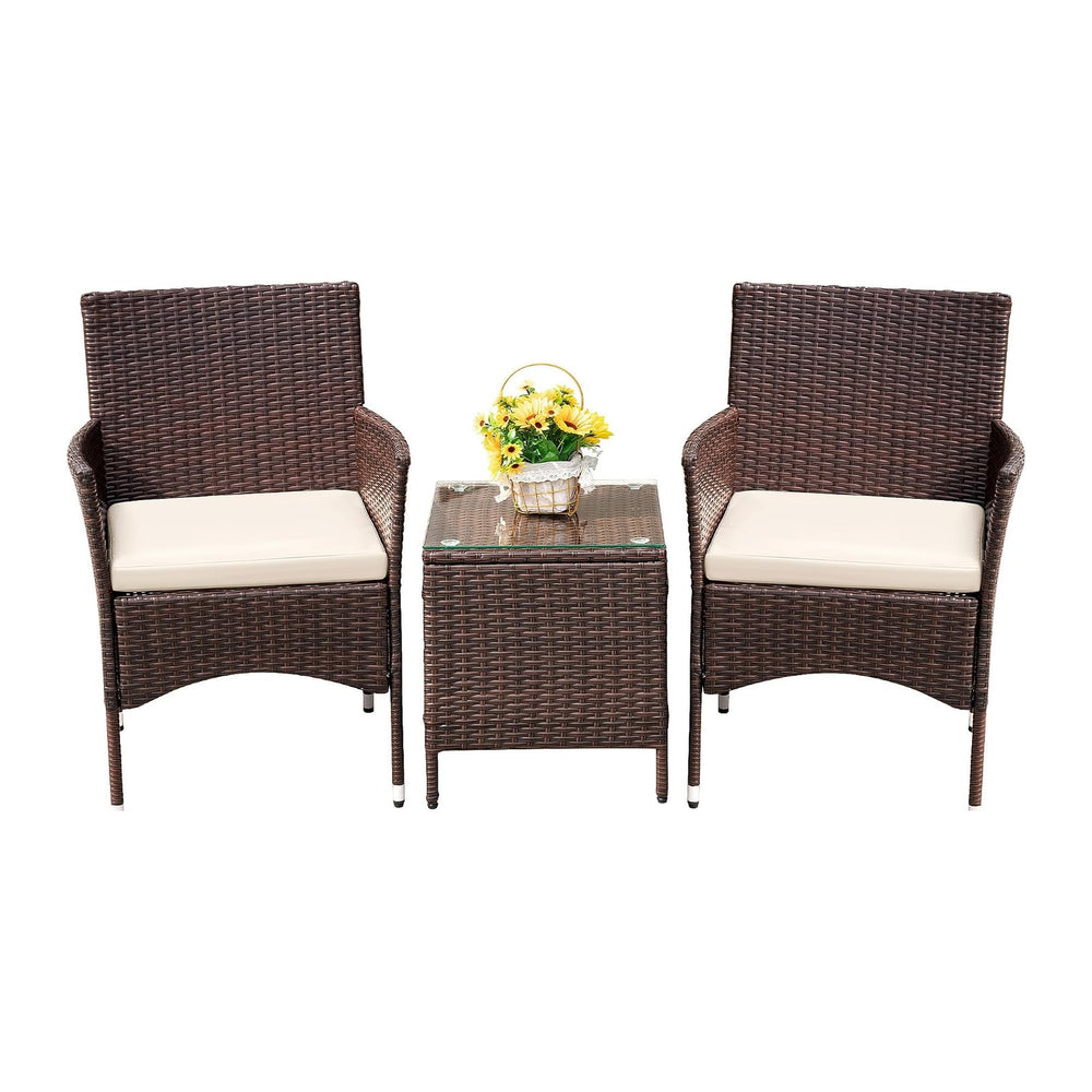 Devoko 3 Piece Patio Furniture Set Outdoor Wicker Conversation (Brown)