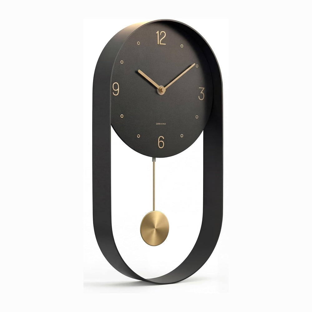 Driini Modern Pendulum Wall Clock – Small Vertical Design in Black and Gold