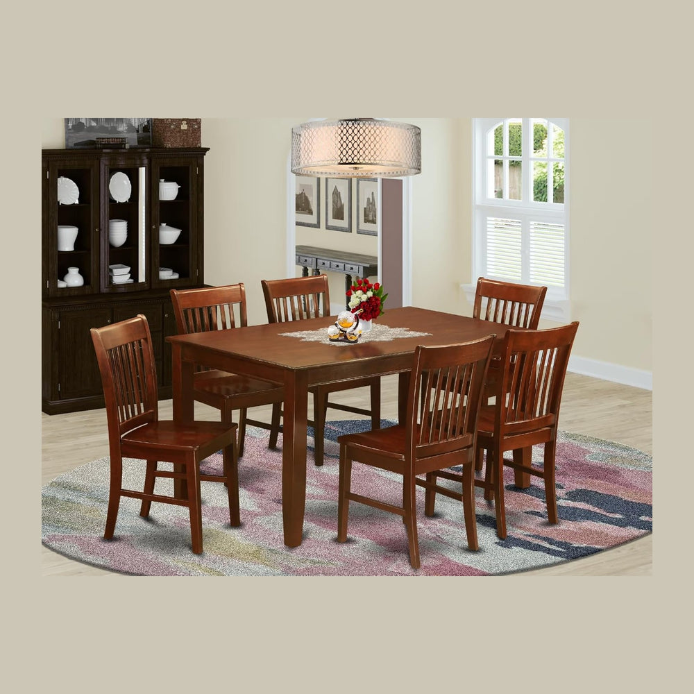 East West Furniture DUNO7-MAH-W 7 Piece Dining Set Consist of a Rectangle Sol...