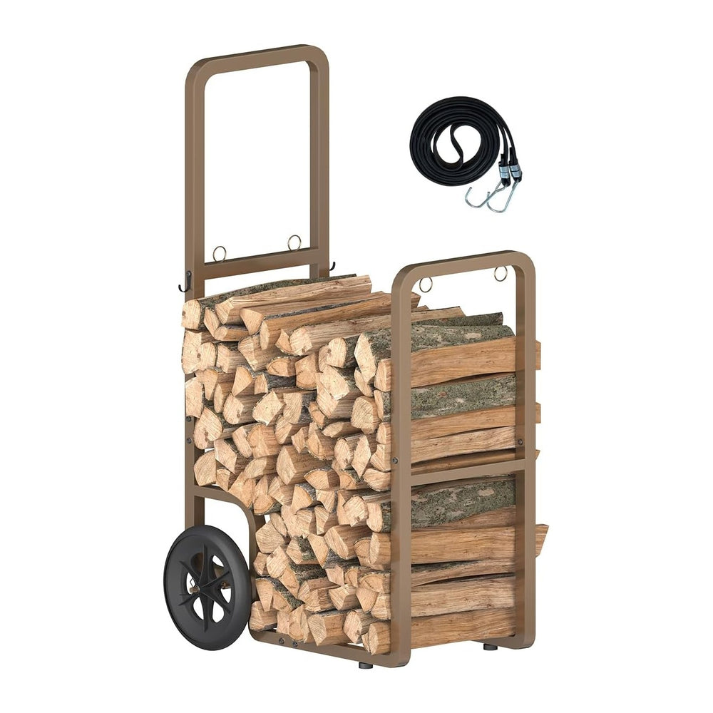 Easy-Assembly Firewood Cart, Rolling Log Carrier for Outdoor & Indoor Use...