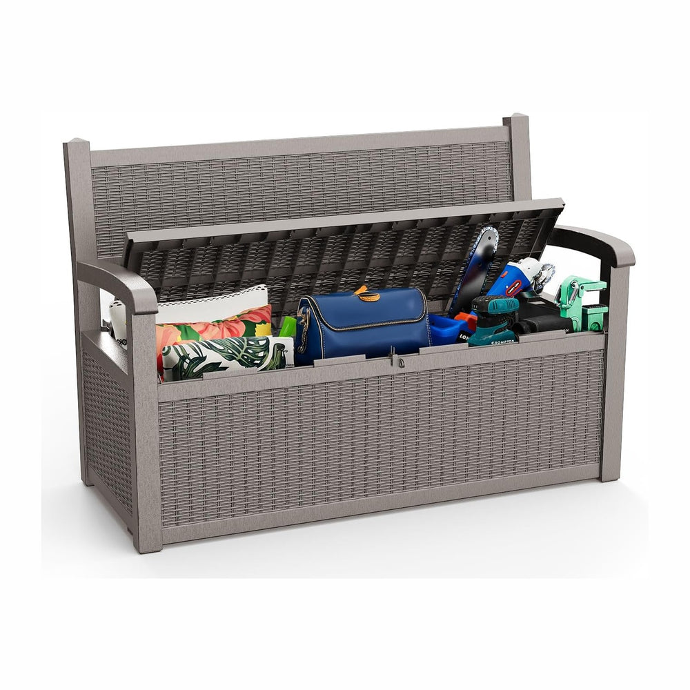 EasyUp 80 Gallon Outdoor Storage Bench Lockable Deck Box Outdoor Storage Box ...