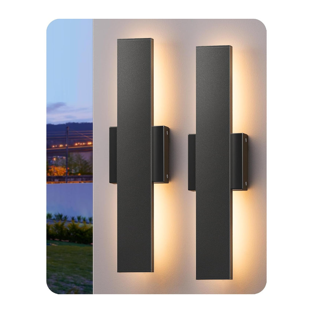 EDISHINE 2 Pack LED Outdoor Wall Lights, 15.7" Modern Black Outdoor Sconce