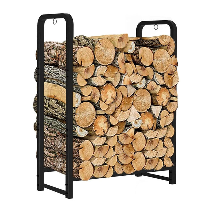 Firewood Rack Stand 2ft Heavy Duty Logs Holder for Outdoor Indoor Fireplace Metal Wood Pile Storage Stacker Organizer, Matte Black