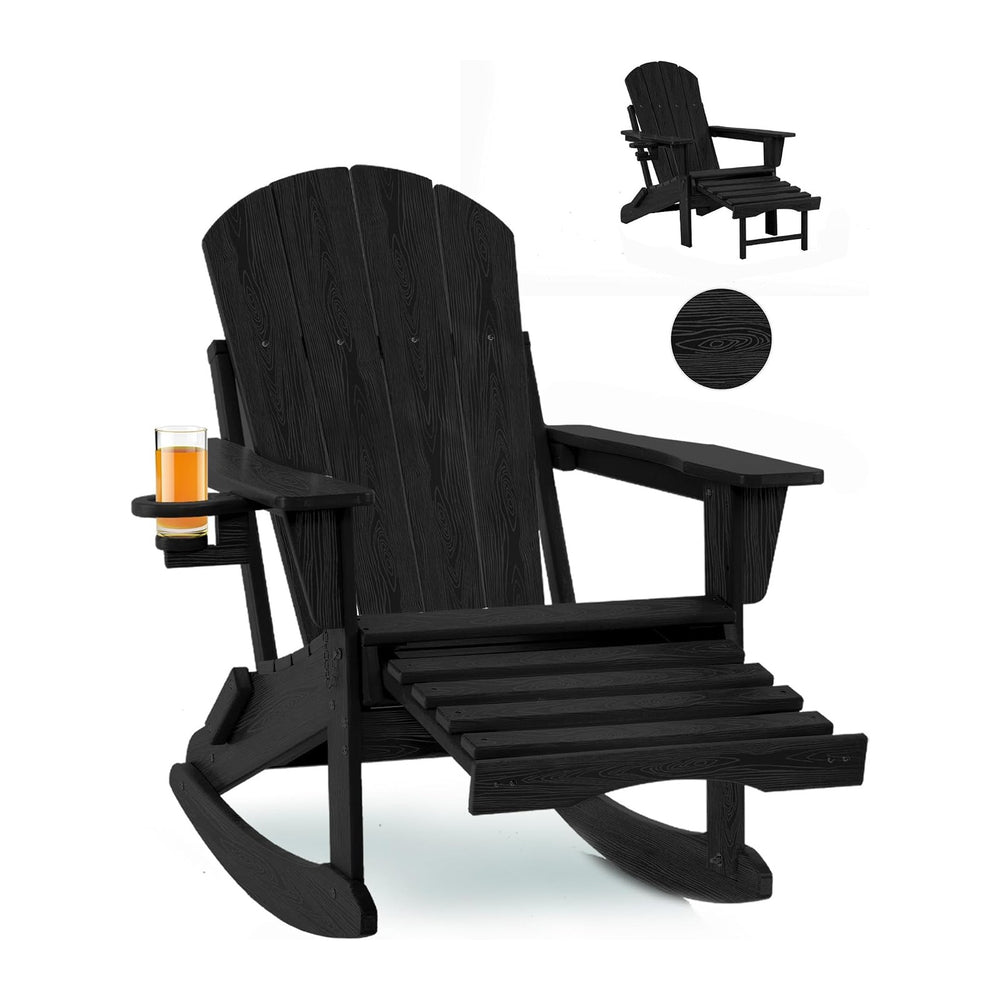 Folding Adirondack Rocking Chair,4-in-1 Multifunctional Patio Chair with Retr...