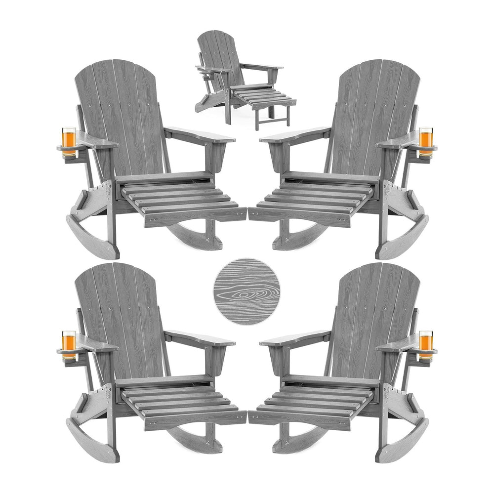 Folding Adirondack Rocking Chair Set of 4,4-in-1 Multifunctional Patio Chairs...