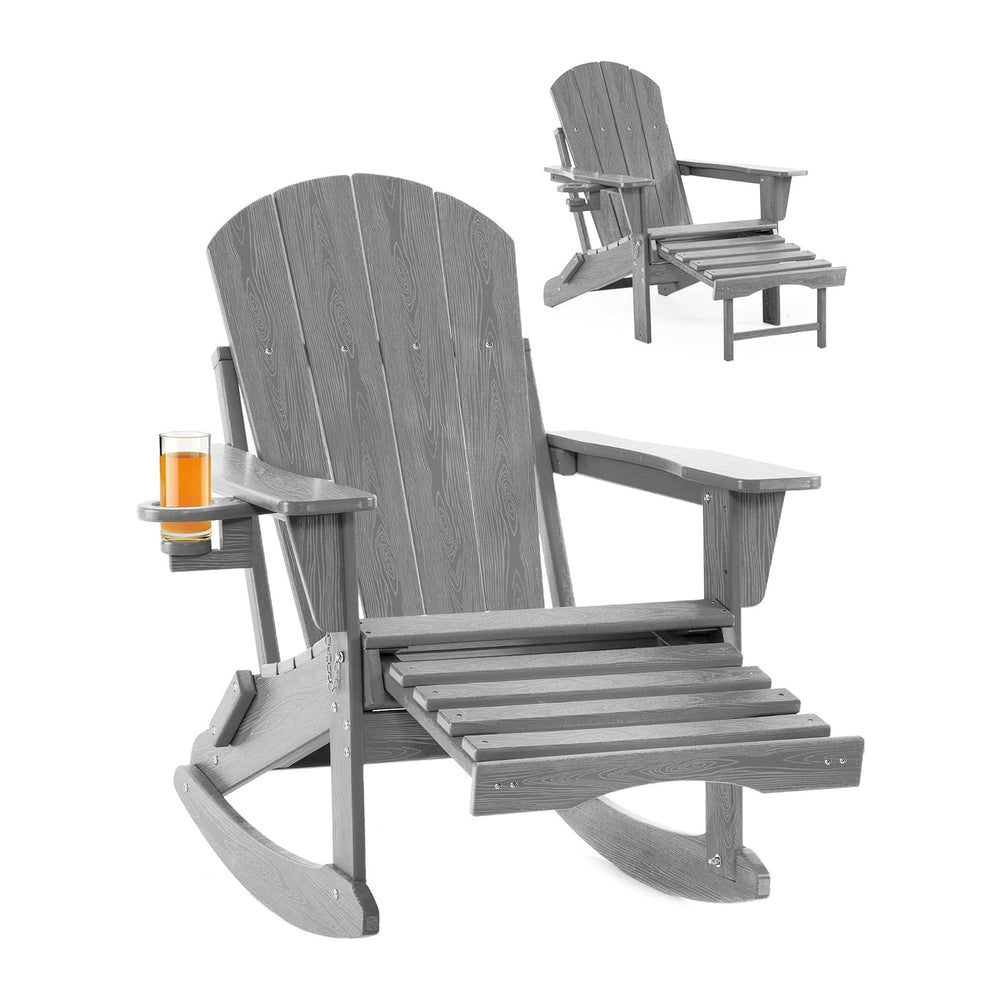 Folding Adirondack Rocking Chair with Footrest, HDPE Adirondack 4-in-1 Multif...