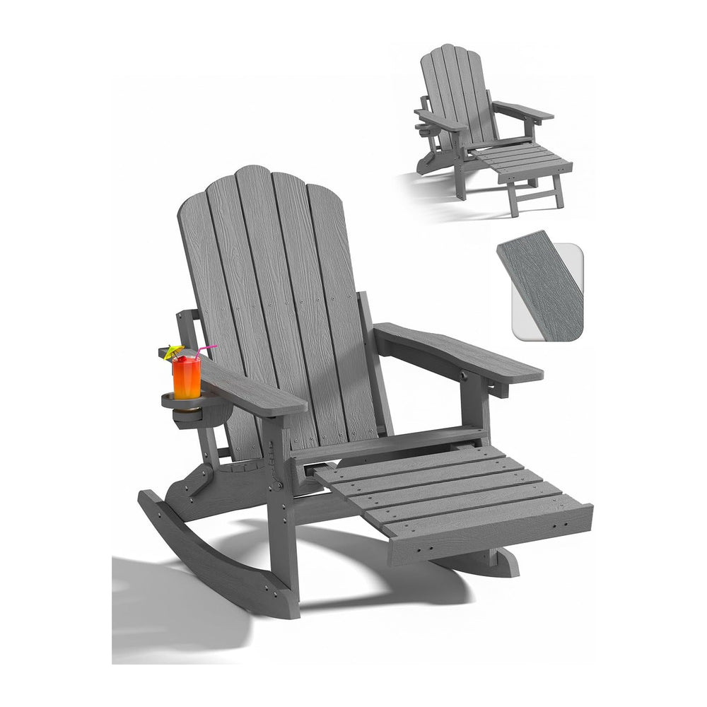 Folding Adirondack Rocking Chair with Retractable Ottoman for Patio, Porch