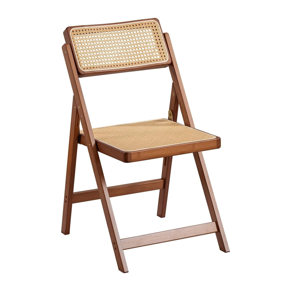 Furlide Rattan Folding Chair, Bamboo Dining Chair for Kitchen, Walnut