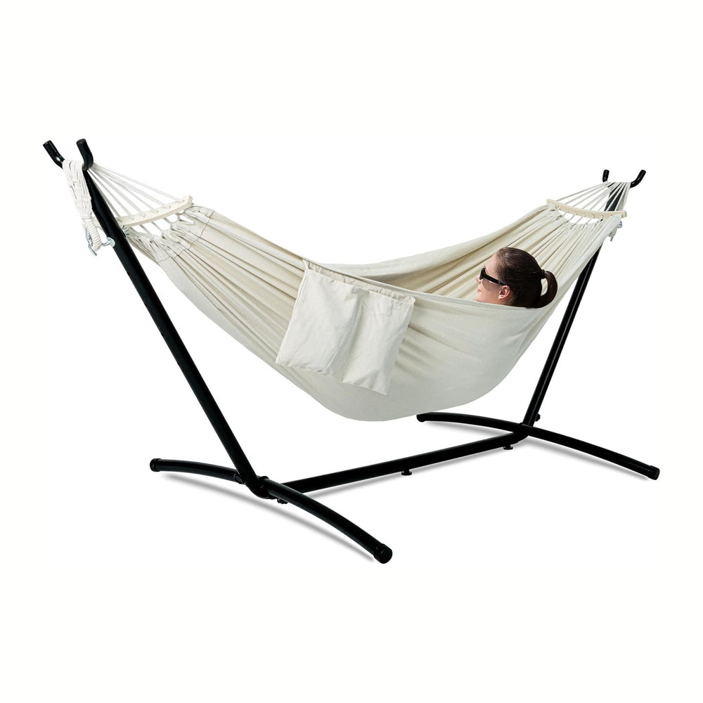 GAFETE Double Hammocks with Stand for Outside, Max 600lbs, (Natural)