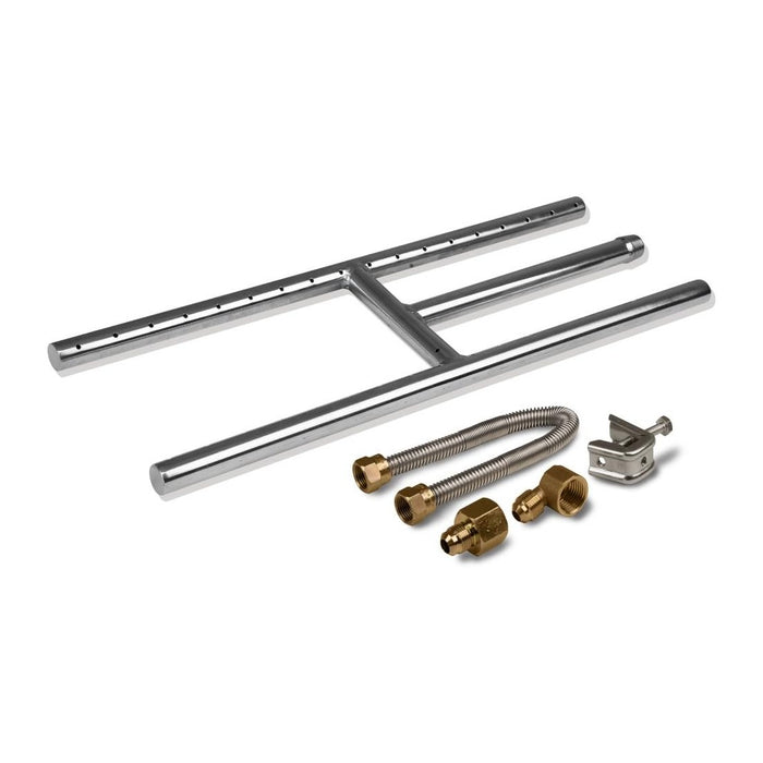 Golden Flame 18 x 6 in H-Burner, Natural Gas Fireplace & Fire Pit, 304 Stainless Steel, Machine-Drilled Ports, Whistle-Free Connection Kit