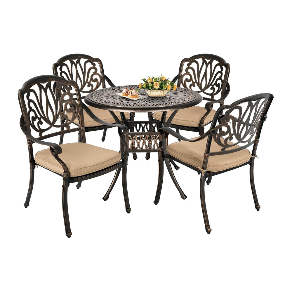 Grepatio 5 Piece Outdoor Dining Set Cast Aluminum Patio Dining Set Table and ...