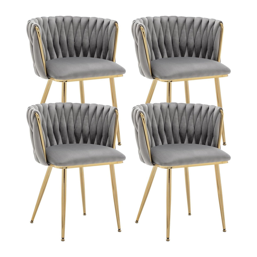 Grey Velvet Dining Chairs Set of 4, Modern Upholstered Dining Room Chairs wit...
