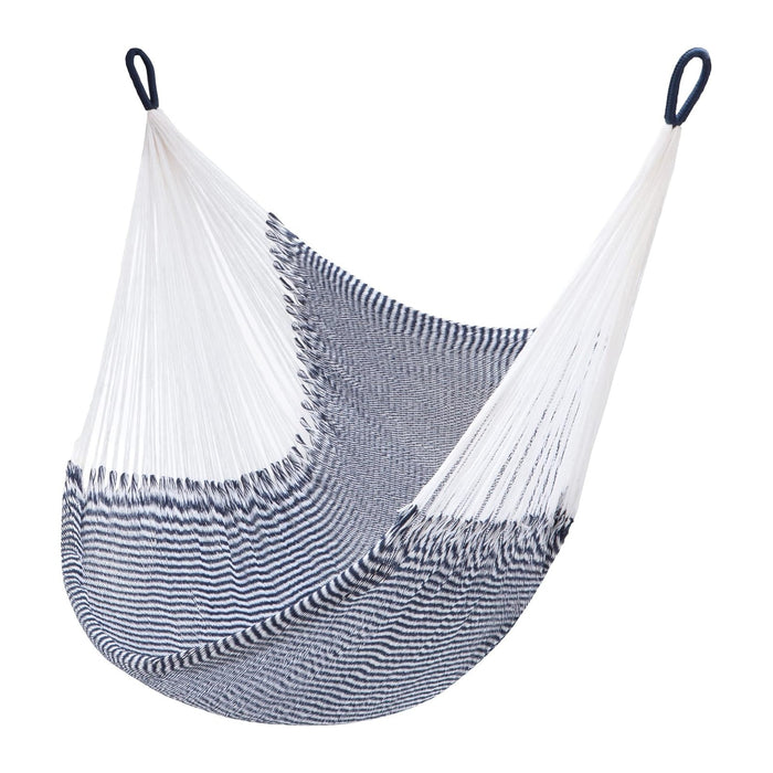 Handwoven Hanging Chair by Yellow Leaf Hammocks - Fits 1 Person, 330lb Max - Kick Back for Full-Body Recline - Weathersafe, Ultra Soft, Hang Anywhere - Color: Stripe Navy Blue - White