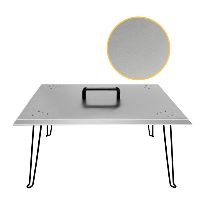 Heat Deflector 24x24x13 Inch, Stainless Steel Fire Pit Cover 1.5mm Thick, Square Fire Pit Burner Cover to Push Heat Down and Out, Fire Pit Deflector with Foldable Legs and Carrying Handle